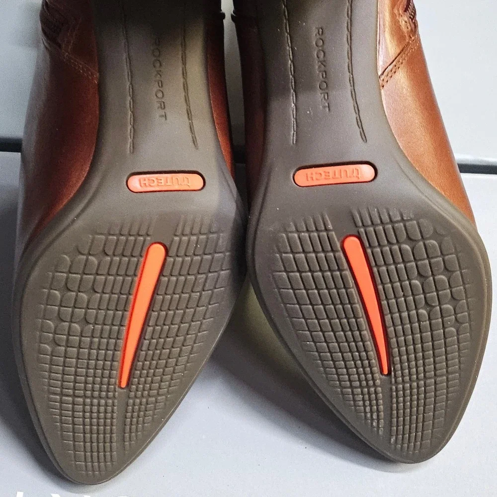Rockport TN Lynix Ankle‎ Boots Havane Leather Block Heel Zip Womens 6M CG8352